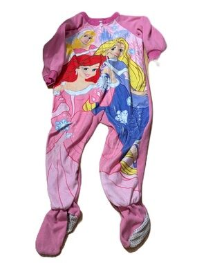 Vintage Disney Princess Footed Sleeper Pajama 4T Pink Y2K Ariel Aurora